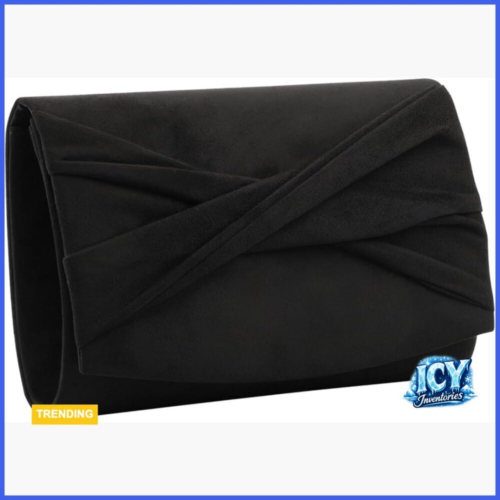 Faux Suede Evening Bag Clutch with Detachable Chain Strap